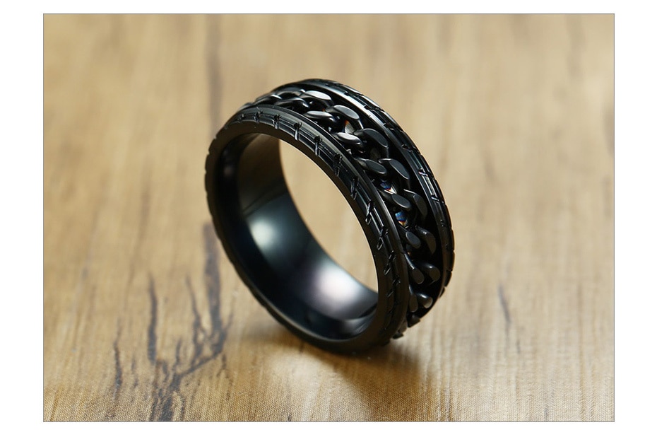 Rotatable Black Chain Rings for Men Rotatable Black Chain Rings for Men