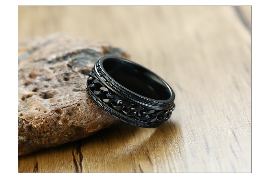 Rotatable Black Chain Rings for Men Rotatable Black Chain Rings for Men