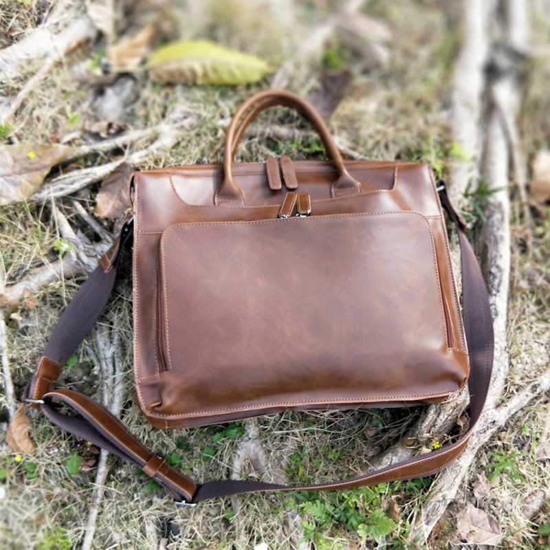 Men's Minimalist Style Leather Briefcase