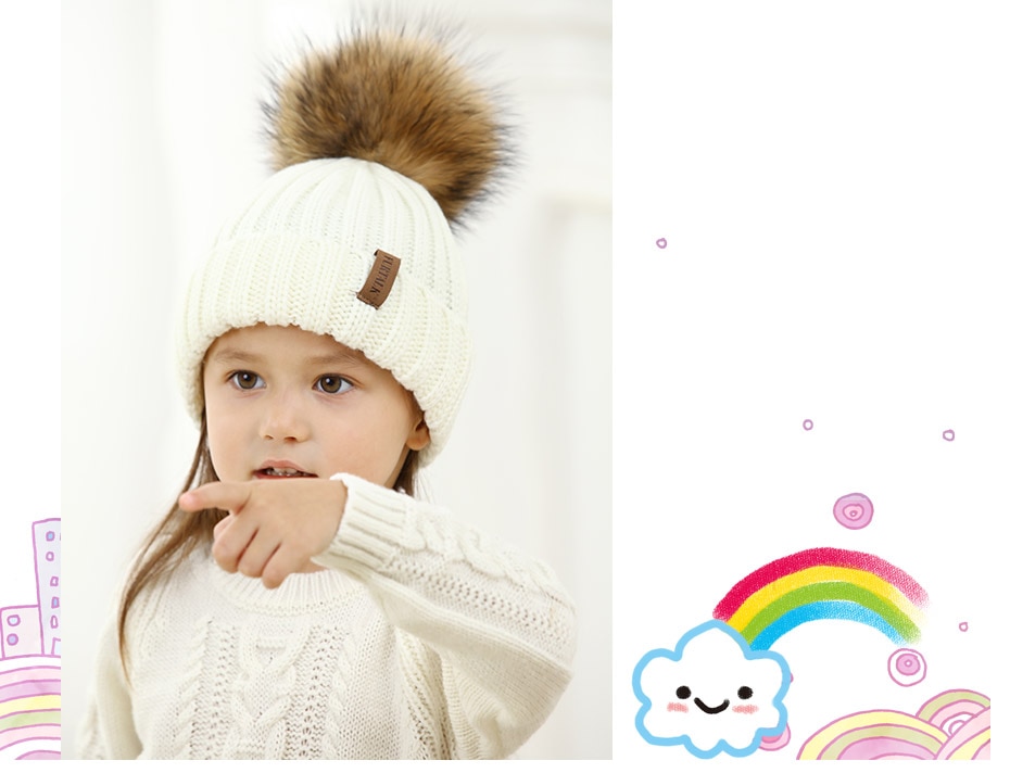 Kid's Fur Pompom Beanie