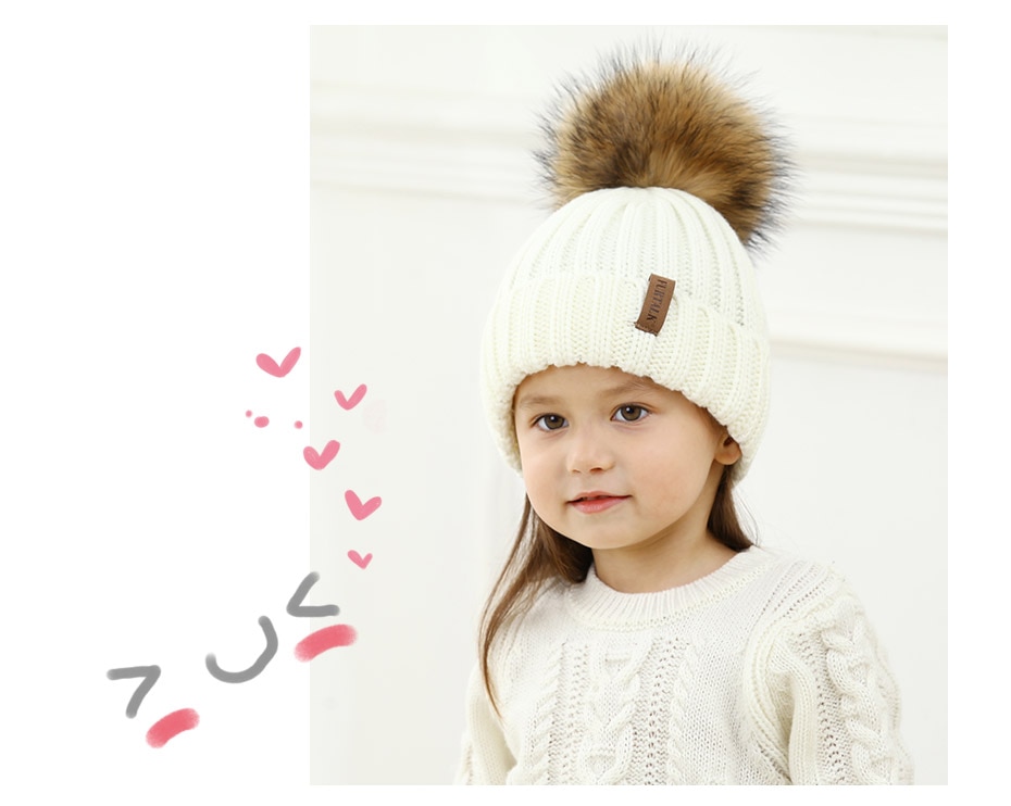 Kid's Fur Pompom Beanie