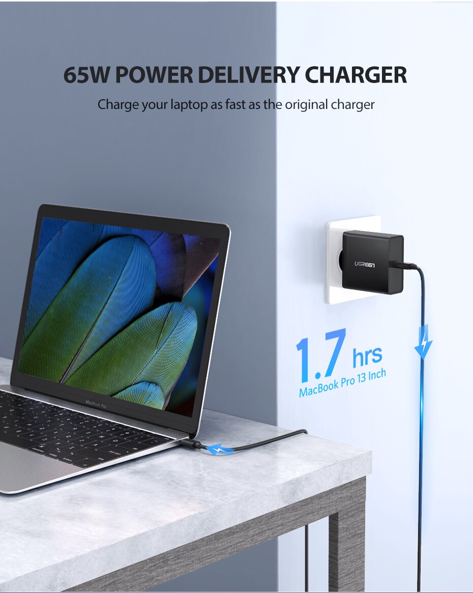 65 W Type C USB Adapter for Fast Charging