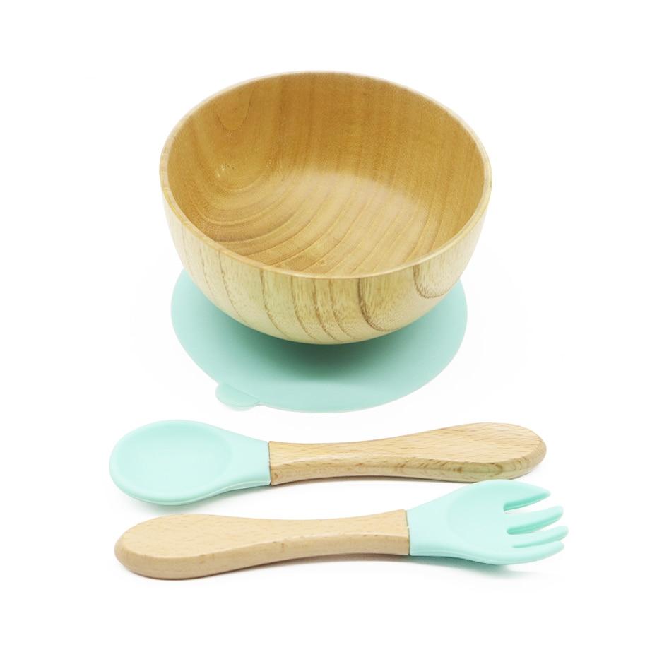 Silicone and Wood Baby Feeding Bowl