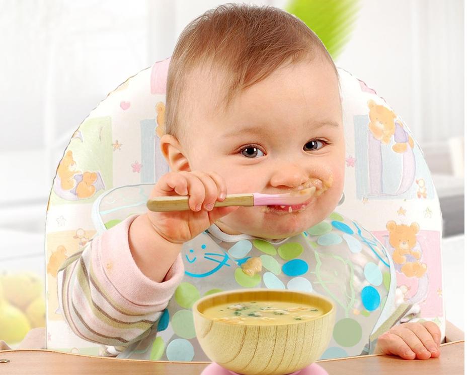 Silicone and Wood Baby Feeding Bowl