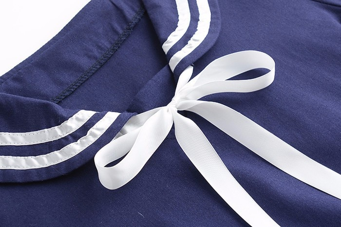 Cotton Women's Sailor Dress in Blue and White