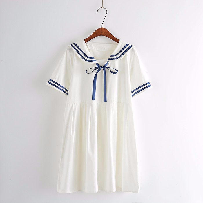 Cotton Women's Sailor Dress in Blue and White
