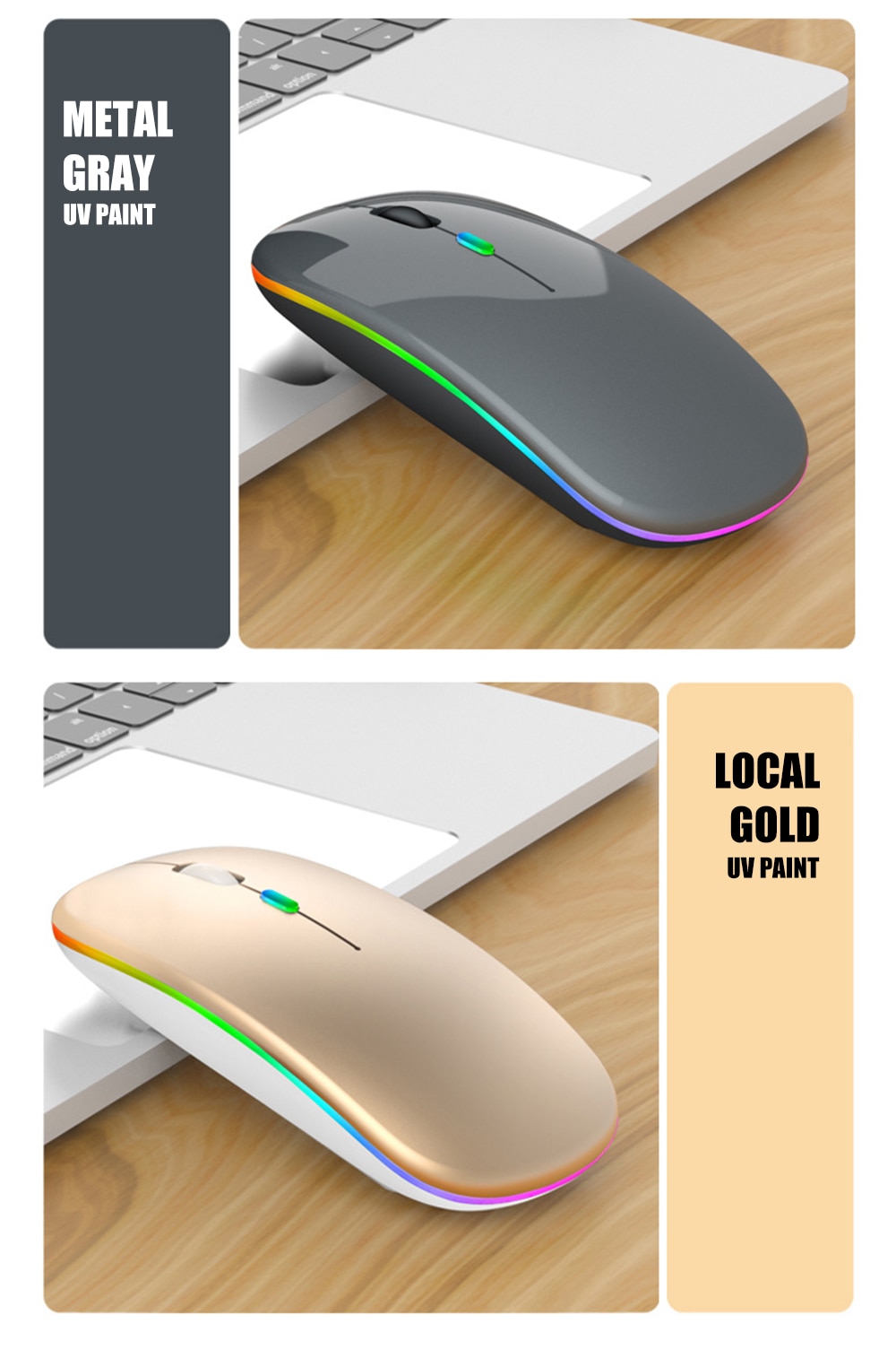 Wireless Rainbow LED Flat Ergonomic Mouse