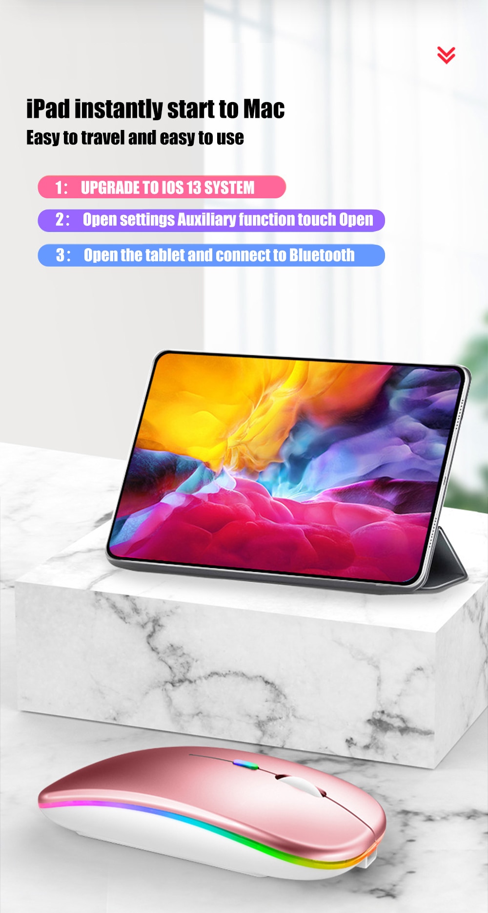 Wireless Rainbow LED Flat Ergonomic Mouse