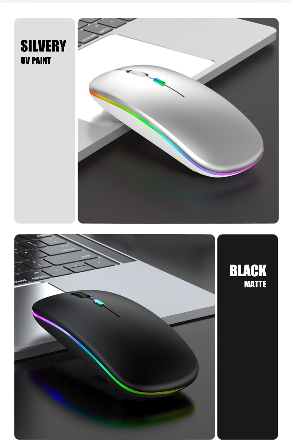 Wireless Rainbow LED Flat Ergonomic Mouse