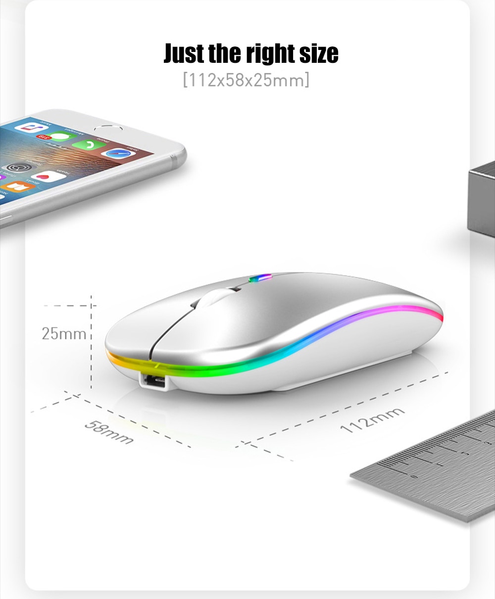 Wireless Rainbow LED Flat Ergonomic Mouse