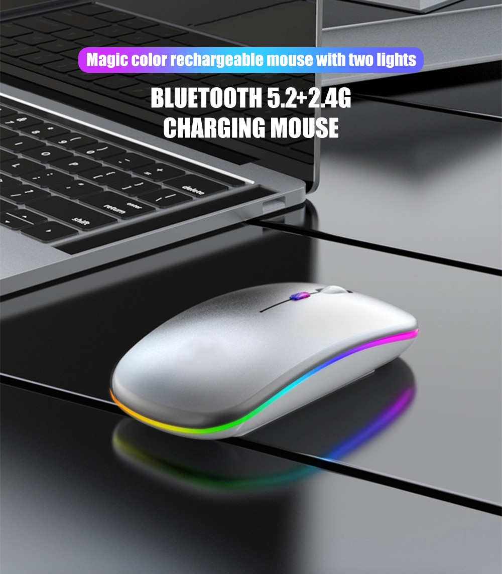 Wireless Rainbow LED Flat Ergonomic Mouse