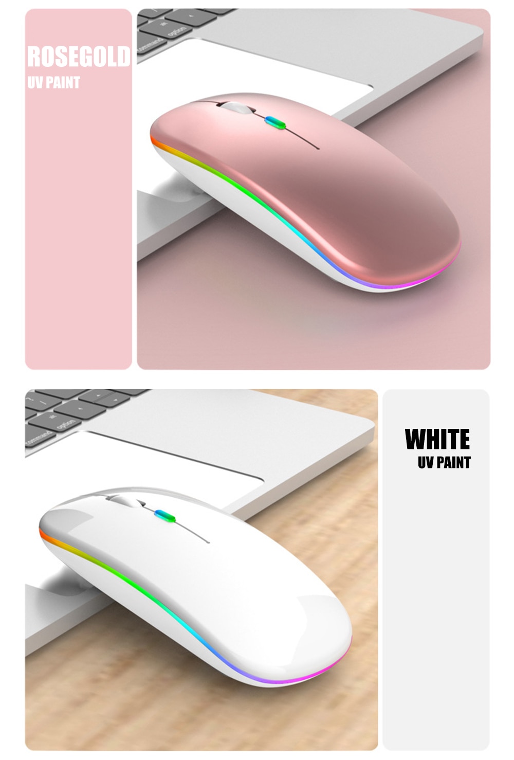 Wireless Rainbow LED Flat Ergonomic Mouse