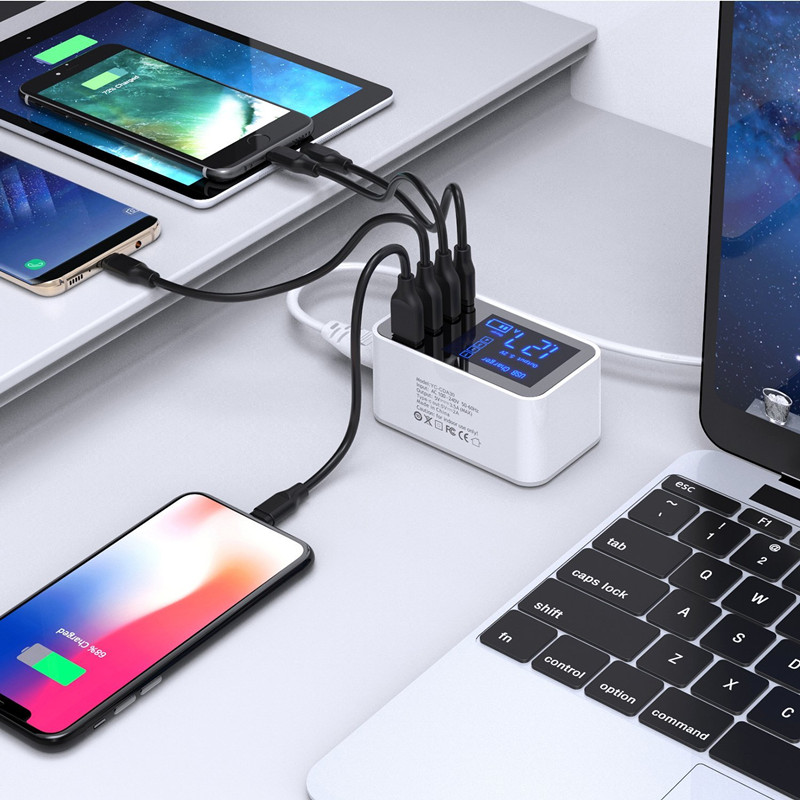 USB and Type-C USB Charger Hub with Display