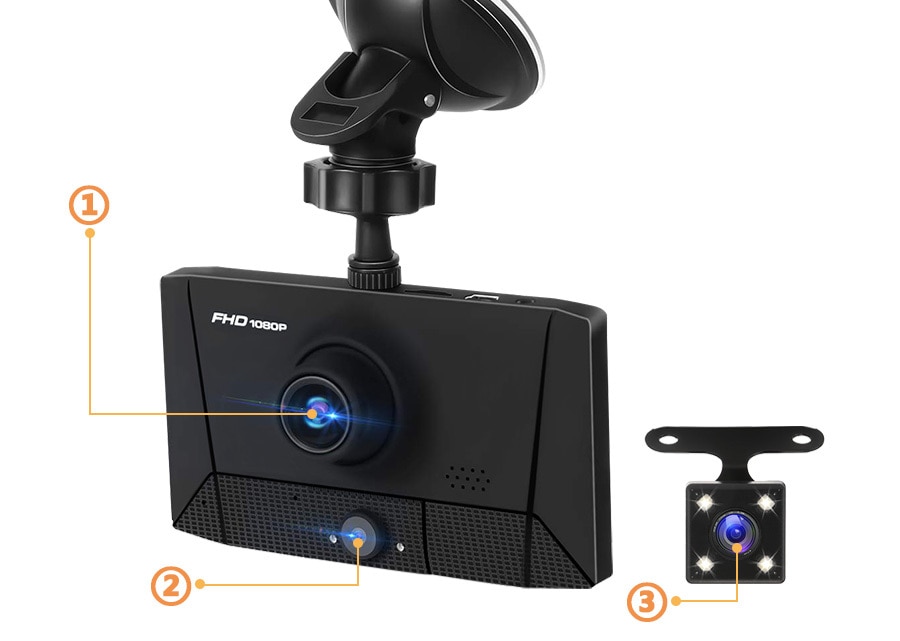Solid Black Design 3 Lens FHD 1080P Dashcam