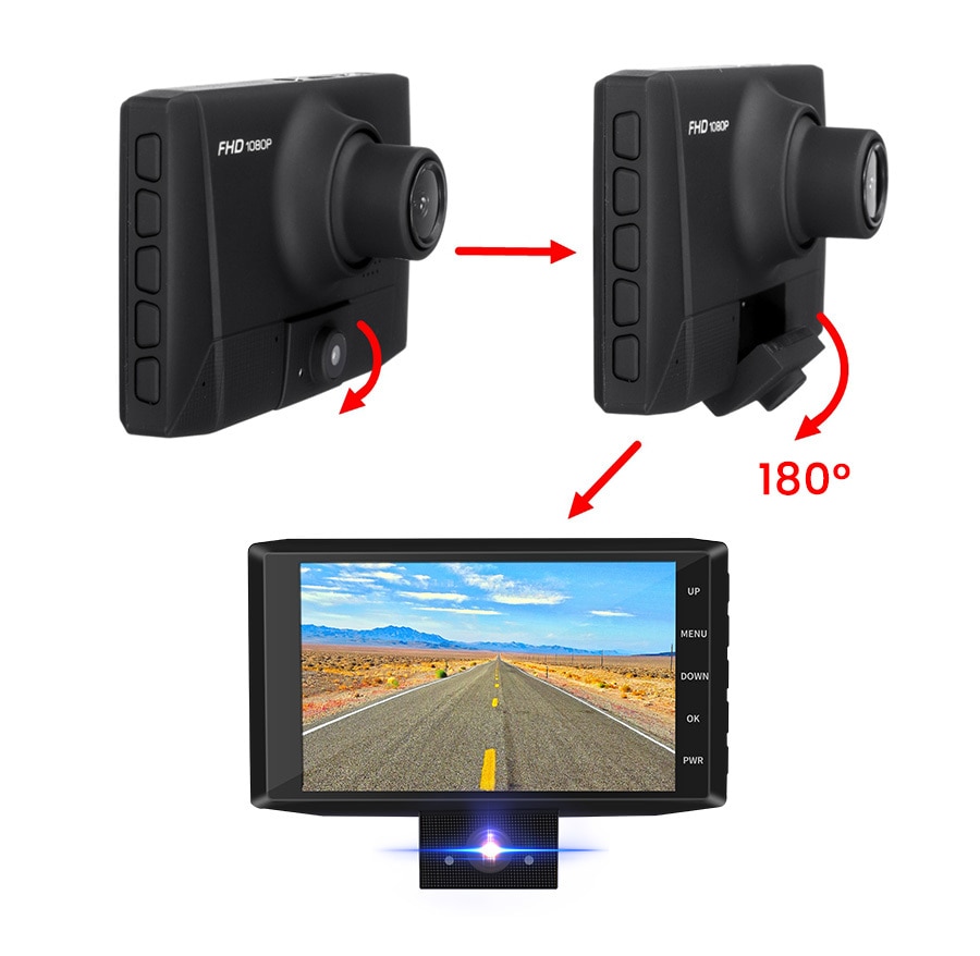 Solid Black Design 3 Lens FHD 1080P Dashcam