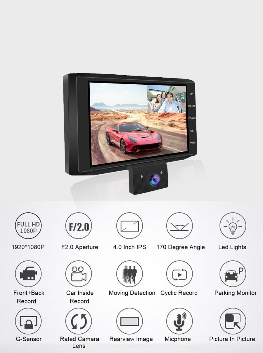 Solid Black Design 3 Lens FHD 1080P Dashcam