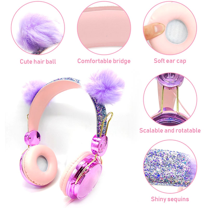 Girl's Pom Pom Headphones with Microphone