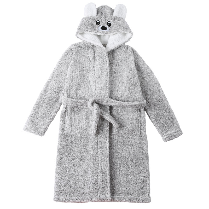 Kid's Cartoon Bear Hooded Thicken Flannel Bathrobe