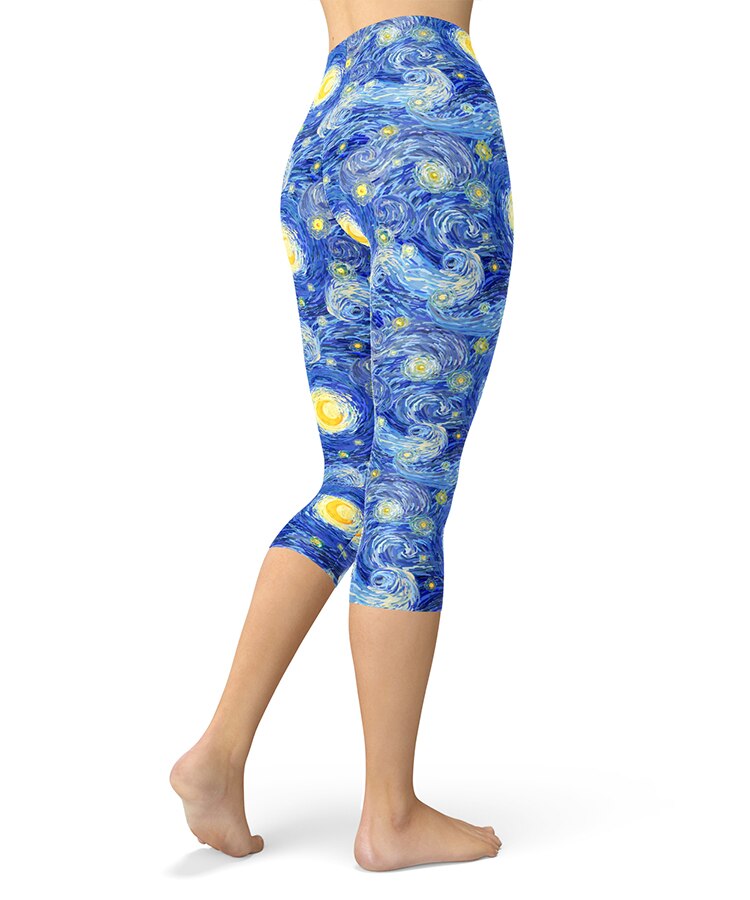 Starry Night Painting Printed Leggings for Women