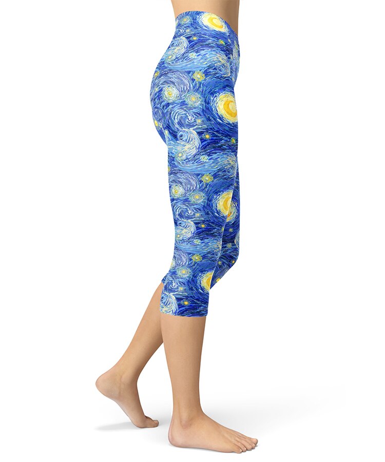Starry Night Painting Printed Leggings for Women