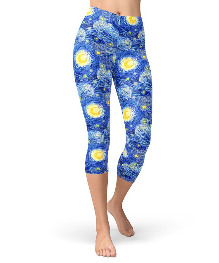 Starry Night Painting Printed Leggings for Women