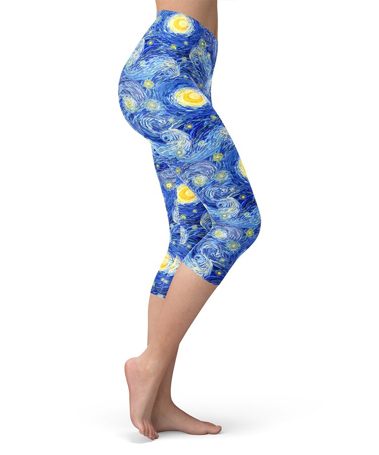 Starry Night Painting Printed Leggings for Women
