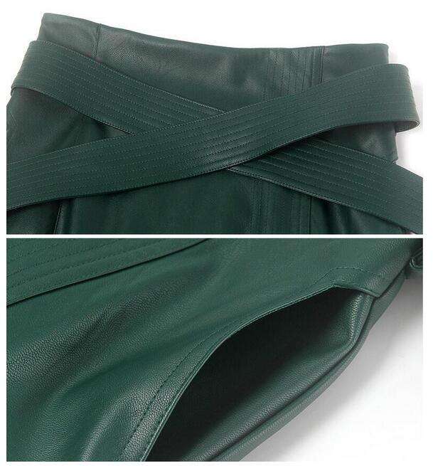 Autumn High Waist Leather Skirt