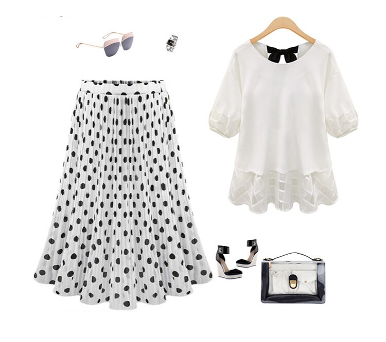 Women's Tulle Polka Dot Pleated Skirt