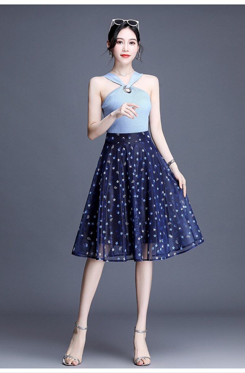Women's Laced Pleated Embroidered Skirt