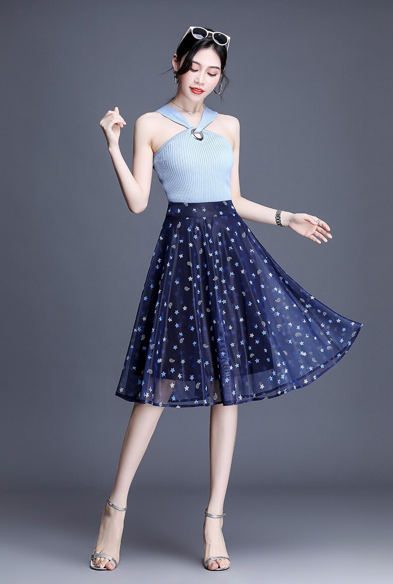 Women's Laced Pleated Embroidered Skirt