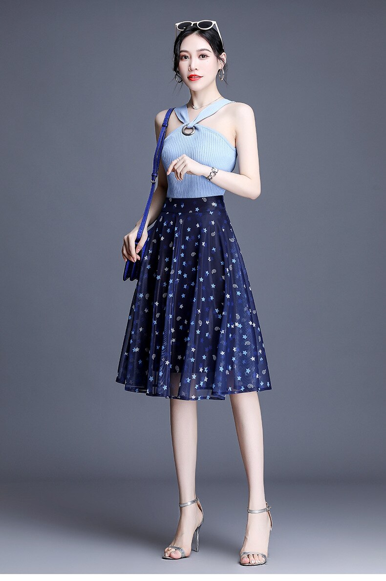 Women's Laced Pleated Embroidered Skirt