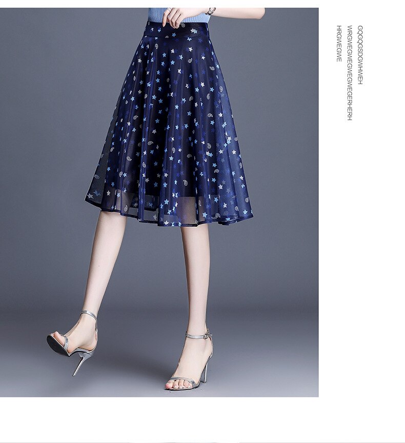Women's Laced Pleated Embroidered Skirt