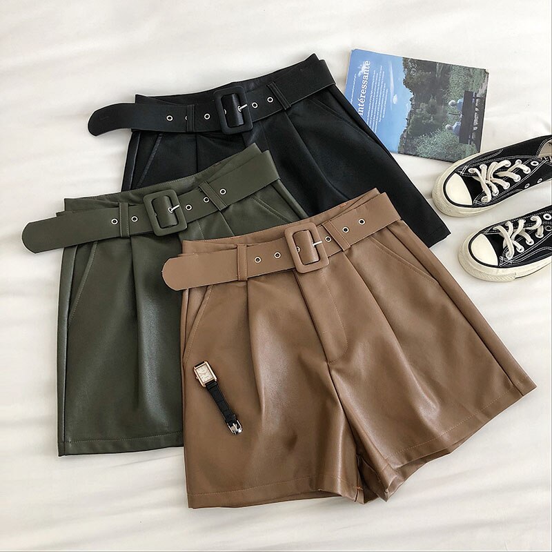 Women's Simple PU Leather Shorts