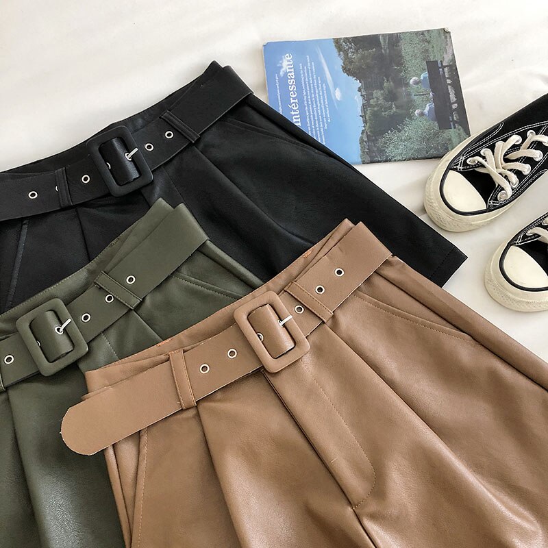 Women's Simple PU Leather Shorts