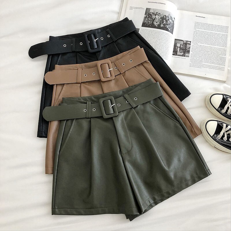 Women's Simple PU Leather Shorts