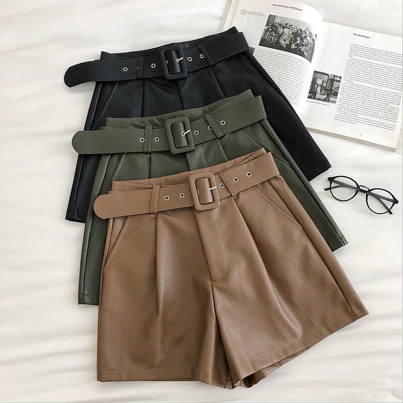 Women's Simple PU Leather Shorts