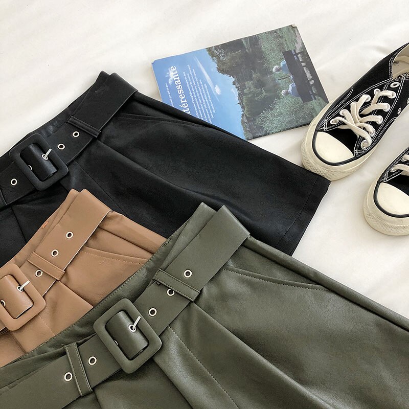 Women's Simple PU Leather Shorts