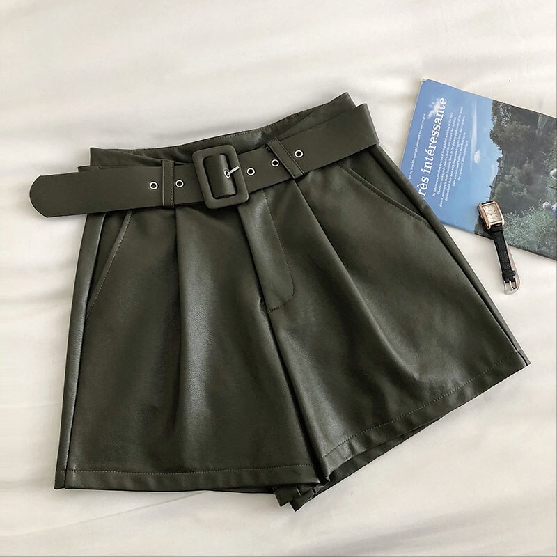 Women's Simple PU Leather Shorts