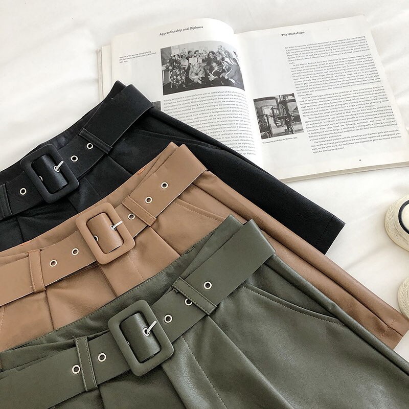 Women's Simple PU Leather Shorts