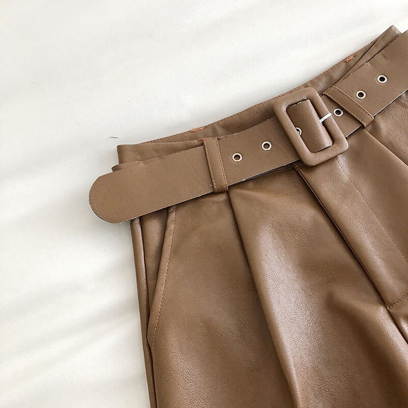 Women's Simple PU Leather Shorts