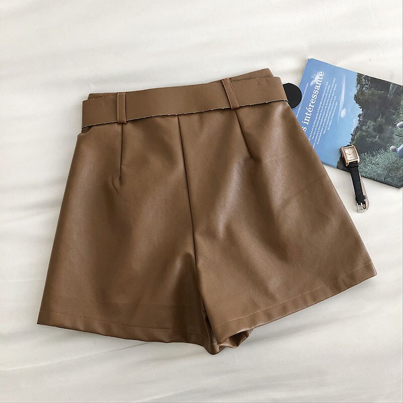 Women's Simple PU Leather Shorts