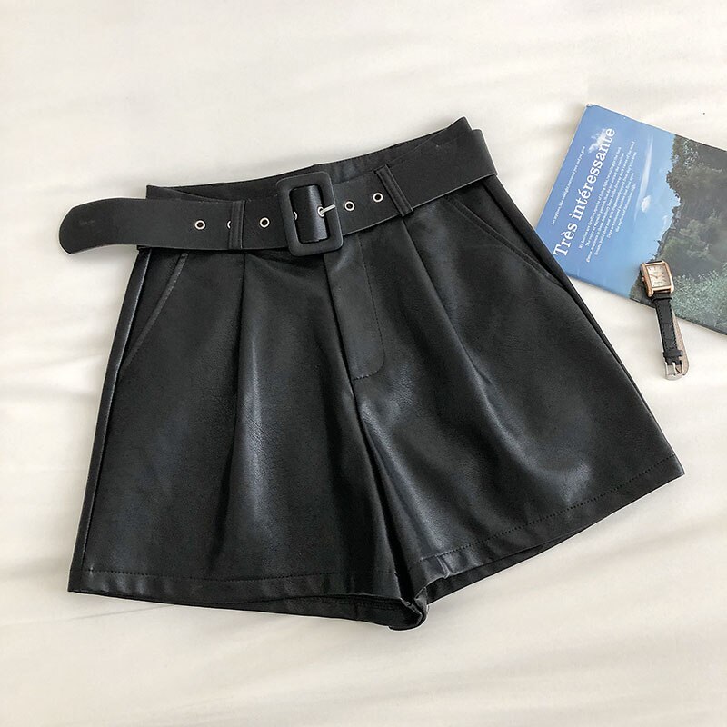 Women's Simple PU Leather Shorts