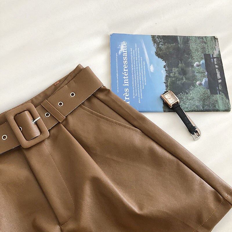 Women's Simple PU Leather Shorts