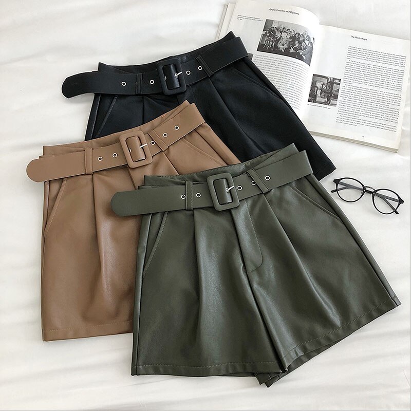 Women's Simple PU Leather Shorts