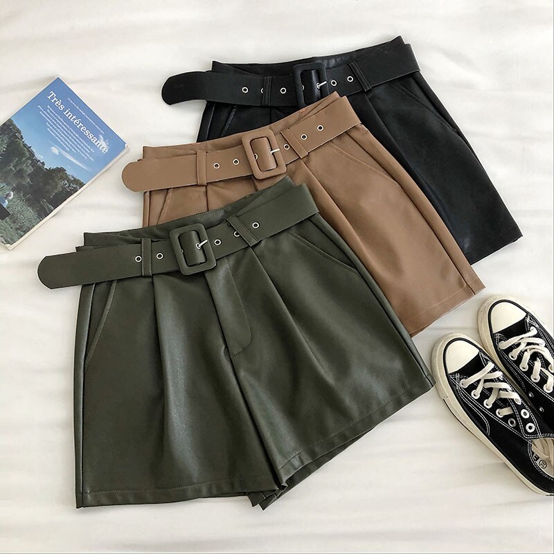 Women's Simple PU Leather Shorts