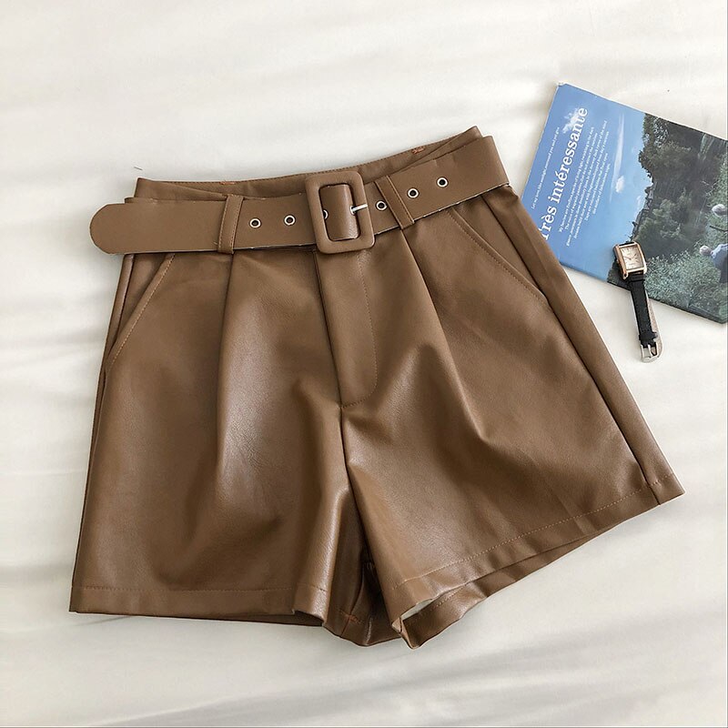 Women's Simple PU Leather Shorts
