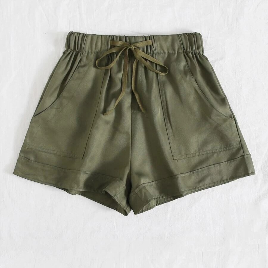 Women's Army Green Casual Drawstring Shorts