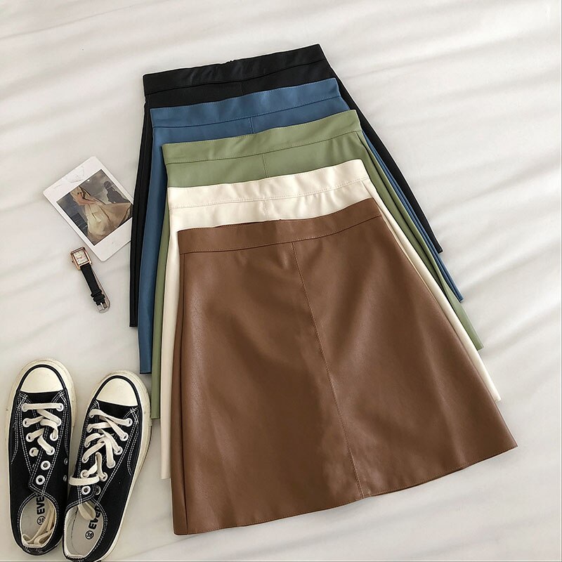 Women's PU Leather Skiny High Waist Skirt