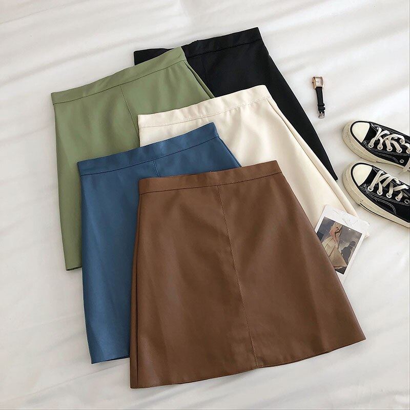 Women's PU Leather Skiny High Waist Skirt