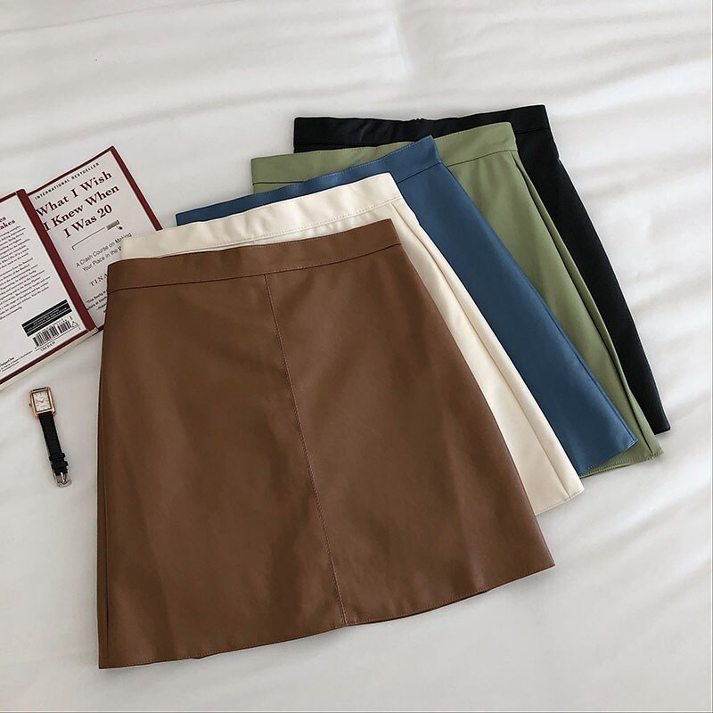 Women's PU Leather Skiny High Waist Skirt